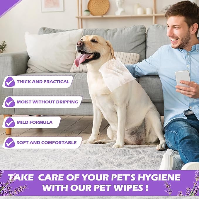 Treela 10 Packs of 800 Dog Wipes Pet Wipes Cat Grooming Supplies for Paws, Butt, Ear, Skin, Eye, Body Cleaning Bath Stain Odor Remover, Home or Travel Use(Lavender)