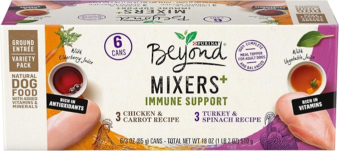 Beyond Purina Natural Wet Dog Food Complement Variety Pack, Mixers+ Immune Support Chicken & Turkey Recipes - (6) 3 oz. Cans