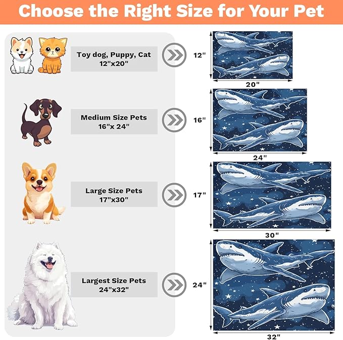 Sharks Dog Food Mat for Floors Absorbent Dog Bowl Mat for Food and Water Dispenser Quick Dry Cat Food Placemat Pet Supplies 16" x 24", Starry Star