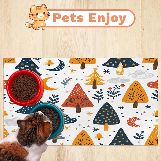 Christmas Tree Dog Food Mat for Floors Absorbent, Quick Dry Water Dispenser Mat for Food, Water, Pet Supplies 16" x 24", Flower