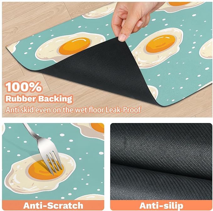 Cute Dog Food Mat for Floors Absorbent Dog Bowl Mat for Food and Water Dispenser Quick Dry Cat Food Placemat Pet Supplies 12" x 20", Egg