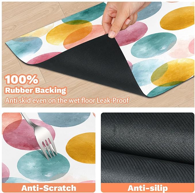 Polka Dot Dog Food Mat for Floors Absorbent Dog Bowl Mat for Food and Water Dispenser Quick Dry Cat Food Placemat Pet Supplies 12" x 20", Colorful Abstract