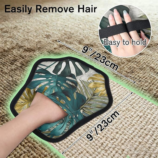 Palm Leaves Pattern Electrostatic Pet Hair Removal Glove for Cats & Dogs - Reusable Grooming Mitt for Couch, Carpet, Car Seat & Laundry - Large 9x9 Inch