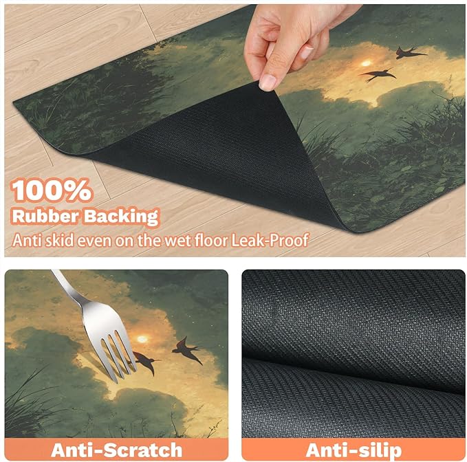 Grass Dog Food Mat for Floors Absorbent, Quick Dry Water Dispenser Mat for Food, Water, Pet Supplies 16" x 24", Forest
