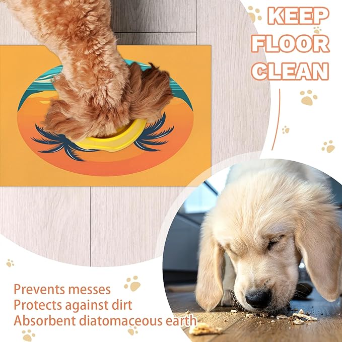 Boho Beach Dog Food Mat for Floors Absorbent, Quick Dry Water Dispenser Mat for Food, Water, Pet Supplies 17" x 30", Hawaiian Palm Tree