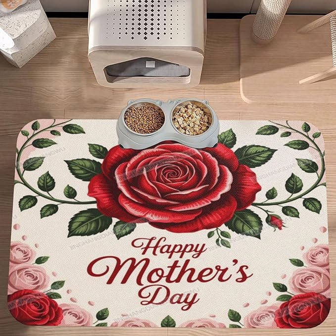 Dog Food Mat Dog Mat for Food and Water 18X12In Happy Mother's Day Floral Gift Mom Kb No Stains Cat Pet Feeding Mats Water Bowl for Messy Drinkers