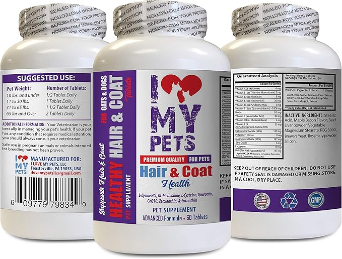 I LOVE MY PETS LLC cat Coat Care - PET Healthy Hair and Coat - for Dogs and Cats - Premium Formula - Vitamin b for Cats - 1 Bottle (60 Treats)