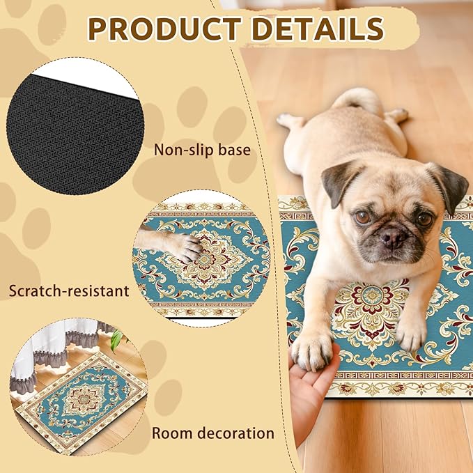 GLOBLELAND French Pastoral Pattern Pet Food Mat for Floors 11.8×20 inch Dogs Food Mats Absorbent Dog Bowl Mat Quick Dry Dog Cat Pet Placemats Pets Supplies for Water Dispenser