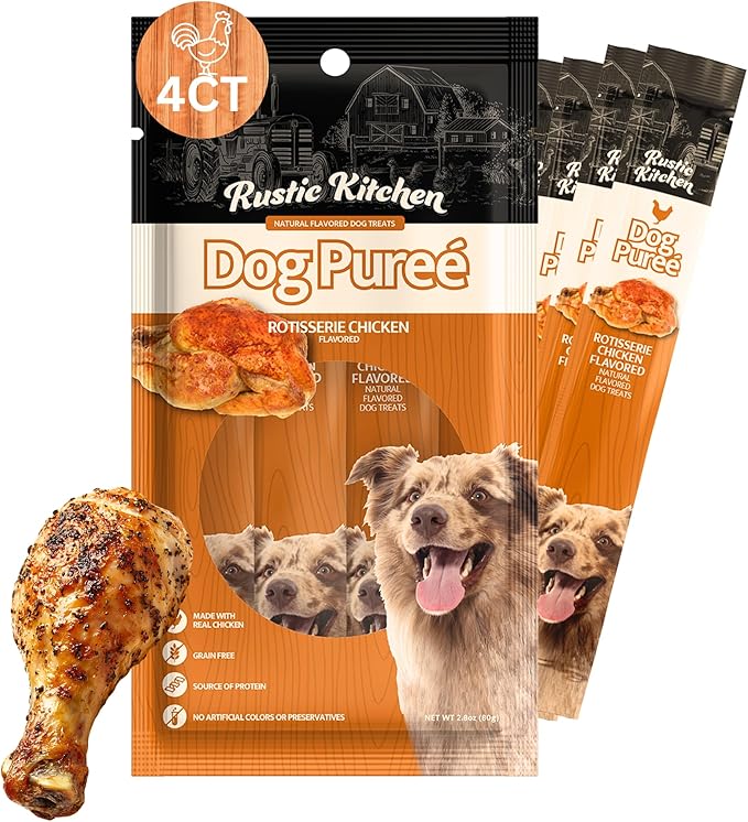 Wild Eats Lickable Dog Treat Rotisserie Chicken 4 ct, High Protein Dog Puree Snack or Meal Topper for All Breeds, Small, Medium and Large Dogs
