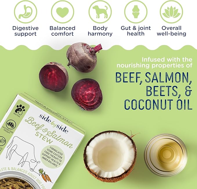 Side by Side Beef & Salmon Stew - Neutral Wet Dog Food & Dog Food Topper - Made with Nutrients & Whole Raw Ingredients - Human-Grade, No Artificial Additives or Fillers - USA Made (12.5 oz, 12-Pack)