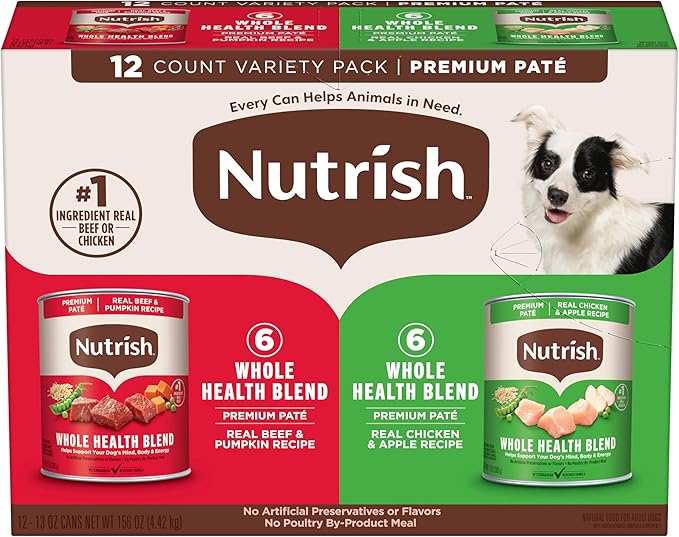 Rachael Ray Nutrish Premium Pate Wet Dog Food, Chicken and Beef Variety Pack, 13 Ounce Cans (Pack of 12)