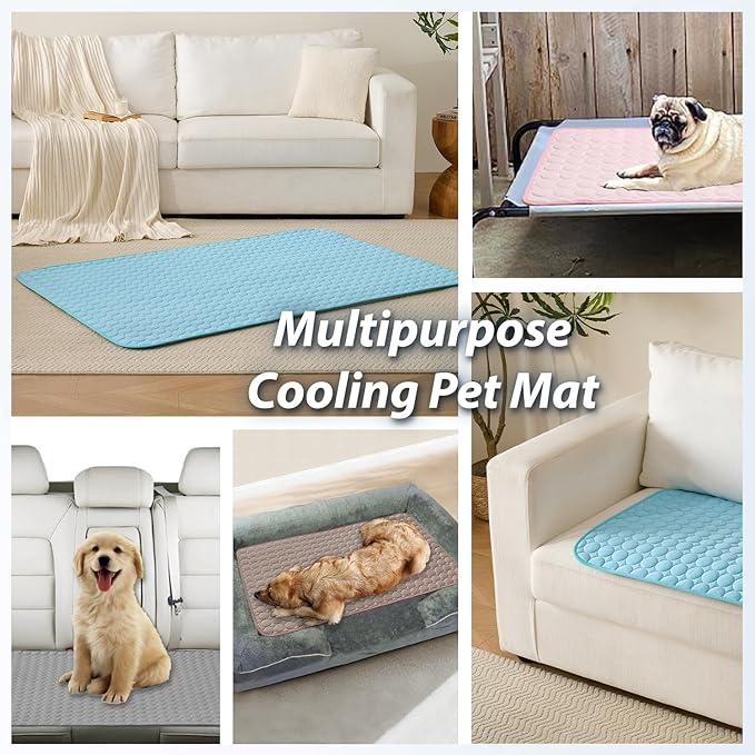 MICROCOSMOS Summer Cooling Mat & Sleeping Pad- Water Absorption Top, Materials Safe, Easy Carry, EZ Clean. Keep Cooling for Pets, Kids and Adults.(Pink, 48" x48")