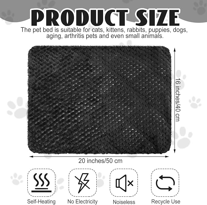 4 Pcs Self Heating Cat Pad Self Warming Cat Bed Dog Heating Pad Washable Thermal Pet Mat for Indoor Outdoor Pet 16 x 20 Inch Removable Non Slip(Black)