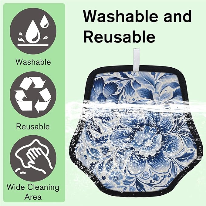 Blue White Flowers Electrostatic Pet Hair Removal Glove for Cats & Dogs - Reusable Grooming Mitt for Couch, Carpet, Car Seat & Laundry - Large 9x9 Inch