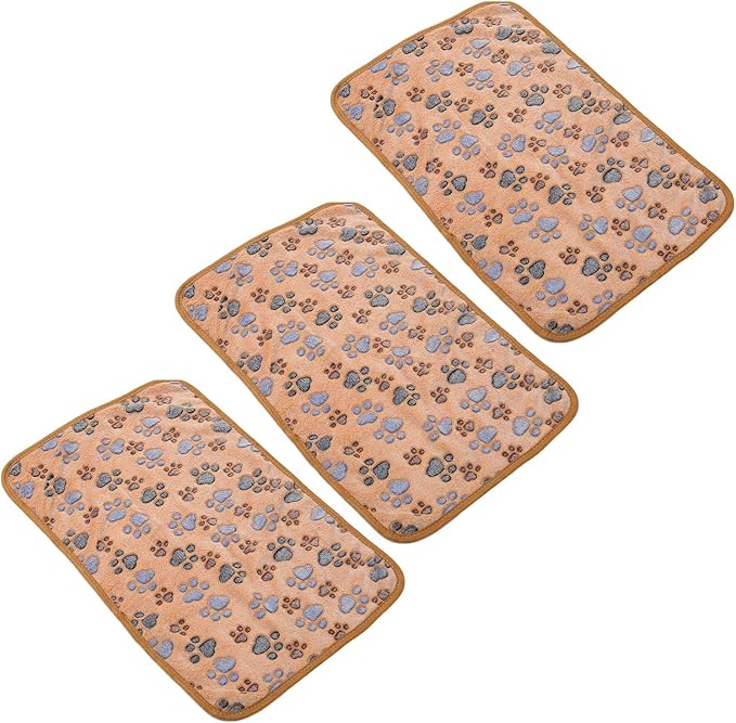 3Pcs Dog Paw Print Fleece Blanket, Pet Warm Sleep Mat, Coral Fleece Soft Dog Blanket with Cute Paw Design, Bite Resistant Pet Supplies for Dogs Cats Small Animals (L)