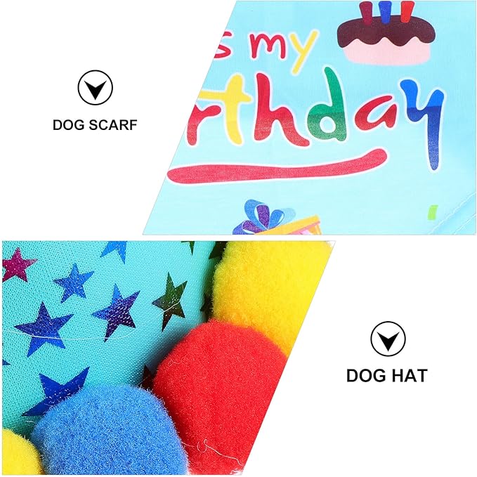 Cabilock Dog Birthday Bandana Scarf Set with Blue Hat, Lightweight Cotton Fabric, Adjustable Size for Pet Birthday Party Supplies and Dog Celebration Accessories