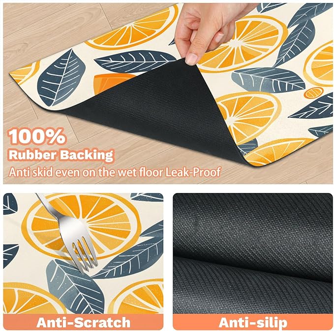 Lemon Dog Food Mat for Floors Absorbent Dog Bowl Mat for Food and Water Dispenser Quick Dry Cat Food Placemat Pet Supplies 12" x 20", Leaves