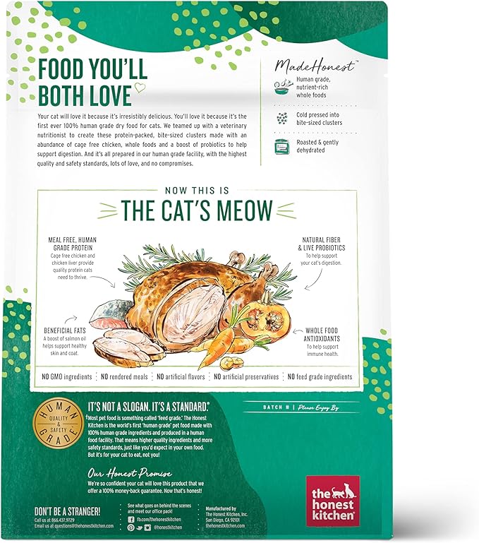 The Honest Kitchen Whole Food Clusters Grain Free Chicken Dry Cat Food, 1 lb Trial Pouch (Pack of 2)