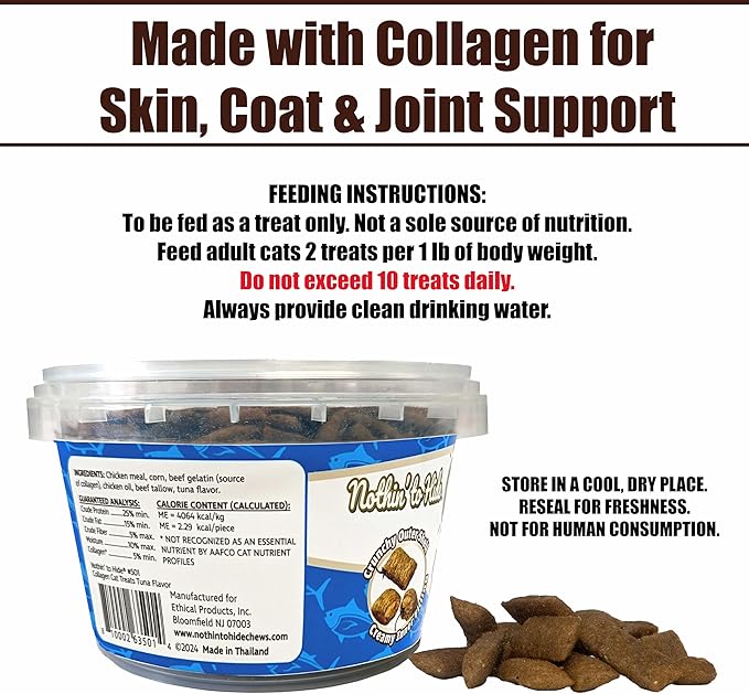 Fieldcrest Farms Nothin’ to Hide Collagen Cat Treats – Crunchy & Creamy Cat Snacks, High-Protein Healthy Treats for Skin, Coat & Joint Support, Tuna Flavor, 8 oz. Resealable Tub