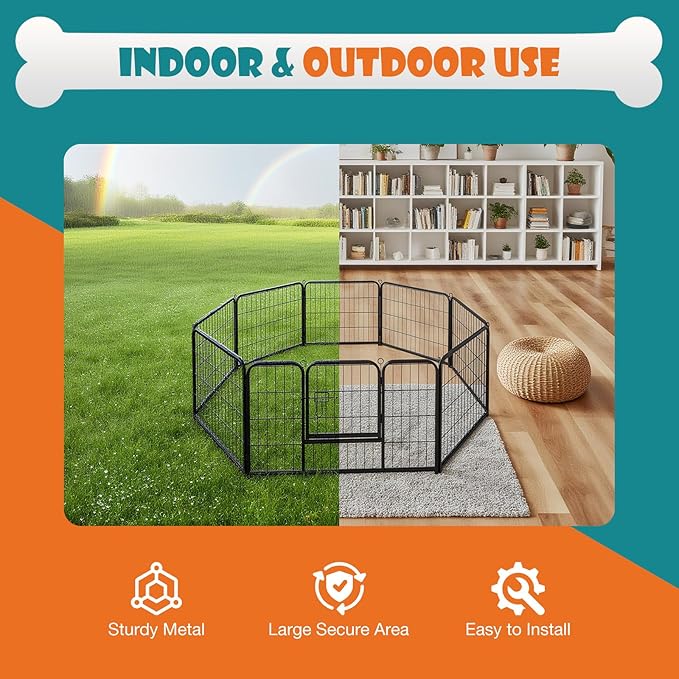 NEWBULIG Dog Playpen Indoors 8 Panels 24" for Small and Puppy Dogs Portable and Foldable Pet Fence with Door Heavy Duty Metal Dog Exercise Play Pen for Outdoor Yard
