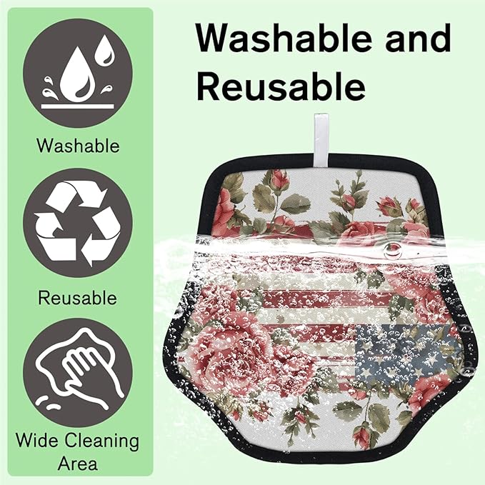 Reusable Pet Hair Removal Glove Flowers Stars Stripes Magic Brush for Cat & Dog Hair Remover for Car, Sofa, Bedding, Clothes - 9x9 Mitt Washable