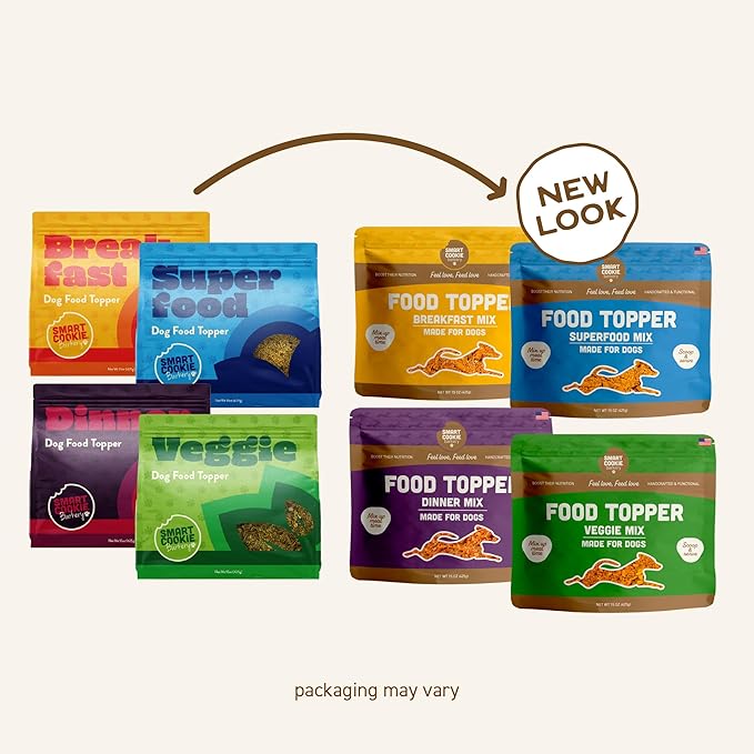 Smart Cookie Natural Dog Food Topper - Variety Pack - Dog Meal Mixer for All Ages - Food Topper for Picky Eaters and Boosting Nutrition - Includes Egg, Beef, Veggie & Salmon - 15 oz Each (4 Pack)
