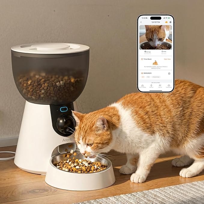 ARENTI Automatic Cat Feeder with Camera, 4L Auto Cat Food Dispenser for Cats, Smart WiFi Pet Feeder with App, 2K HD Two-Way Audio Meal Call, Dual Power, Color Night Vision, 2.4GHz/5GHz & Bluetooth