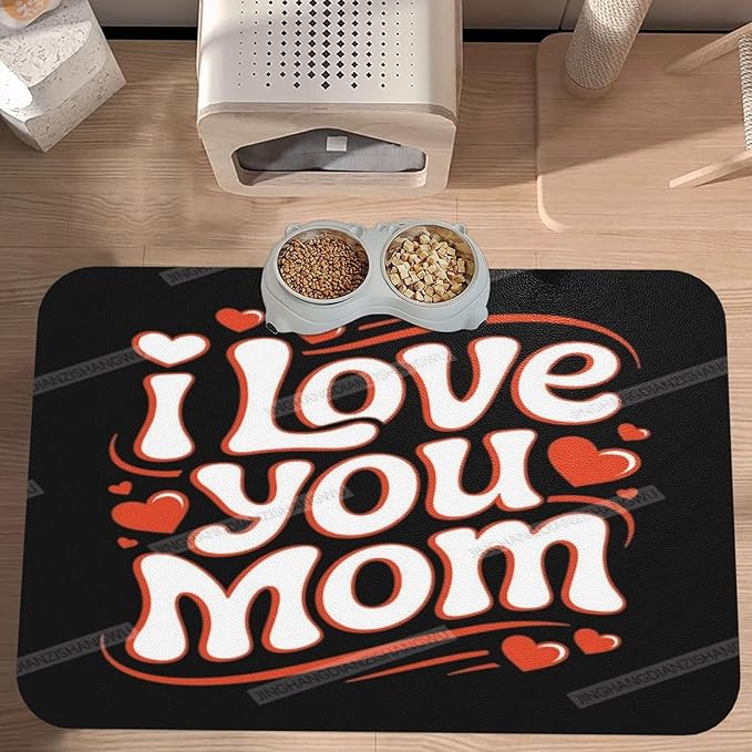 Absorbent Dog Water Cat Mat for Food Water Bowl Quick Dry Happy Mother's Day Floral Gift for Mom Hi Pet Feeding Mats No Stains Dog Food Mat Pet Accessories Supplies Cat Bowl Mats 24x16In