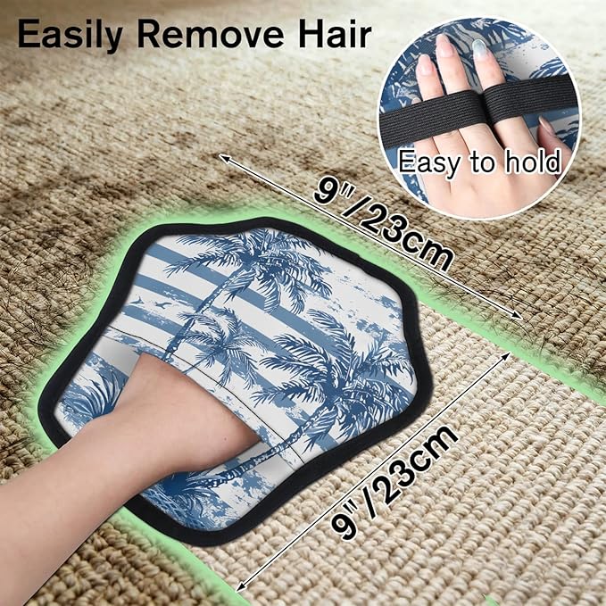 Reusable Pet Hair Removal Glove Palm Trees Crab Magic Brush for Cat & Dog Hair Remover for Car, Sofa, Bedding, Clothes - 9x9 Mitt Washable