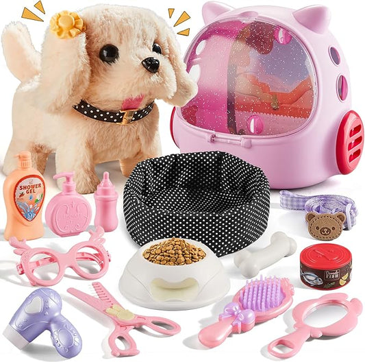 16 Pcs Robot Dog Toys for Girls, Toys for 3 4 5 6 7 8 Year Old Girls Kids Boys, Realistic Robot Puppy Toy for 5-7 6-8, Ideas Birthday Gifts for Girl 3 4 5 6 Year Old