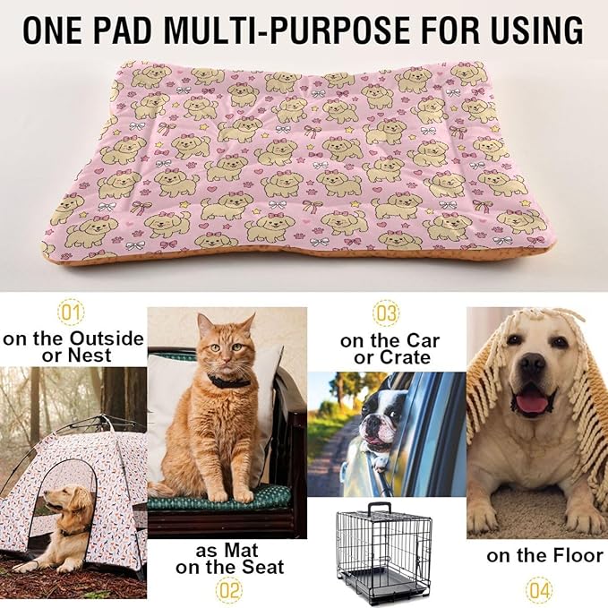Dog Bed for Crate Washable Pet Sleep Pad, Dogs Print Kennel Mat with Non-Slip Bottom, Soft Fluffy Supplies Pet for Dogs and Cats (36x24 inch)