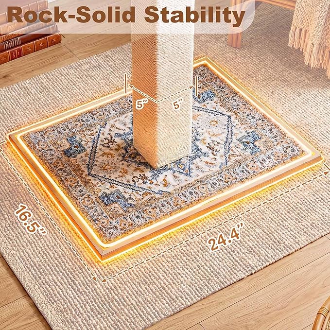 Tall Cat Scratching Post, 33" Boho Carpet Cat Scratcher with Perch for Indoor Cats, Large Base Sisal Scratch Post for Adults & Kittens with Dangling Ball Toy