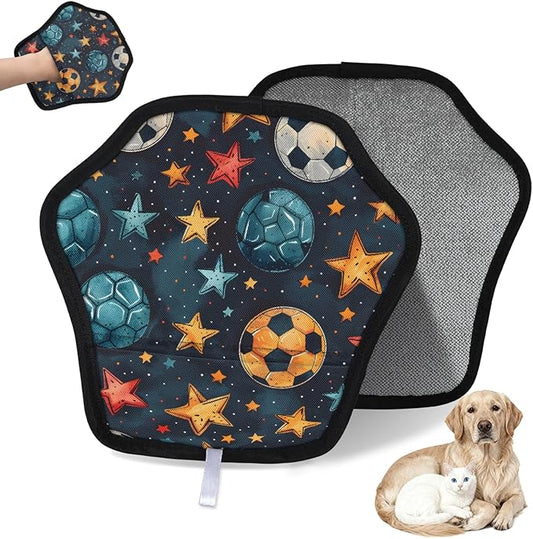 Reusable Pet Hair Removal Glove Stars Soccer Magic Brush for Cat & Dog Hair Remover for Car, Sofa, Bedding, Clothes - 9x9 Mitt Washable