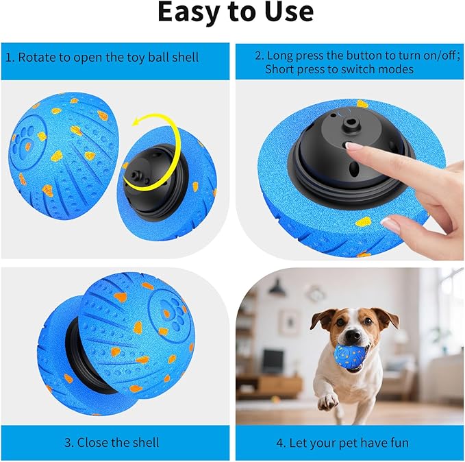2-in-1 Interactive Dog Ball Toy for Aggressive Chewers, Automatic Moving & Bouncing E-TPU Dog Ball, 3 Modes Smart Pet Toy with Motion Sensor, USB-C Rechargeable Enrichment Toy for Medium Large Dogs