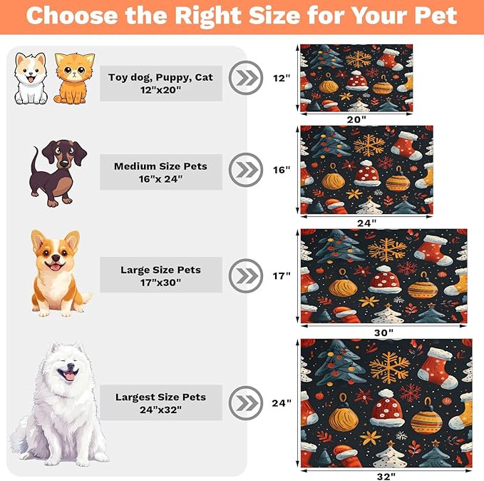 Merry Christmas Dog Food Mat for Floors Absorbent, Quick Dry Water Dispenser Mat for Food, Water, Pet Supplies 12" x 20", Sock Ball