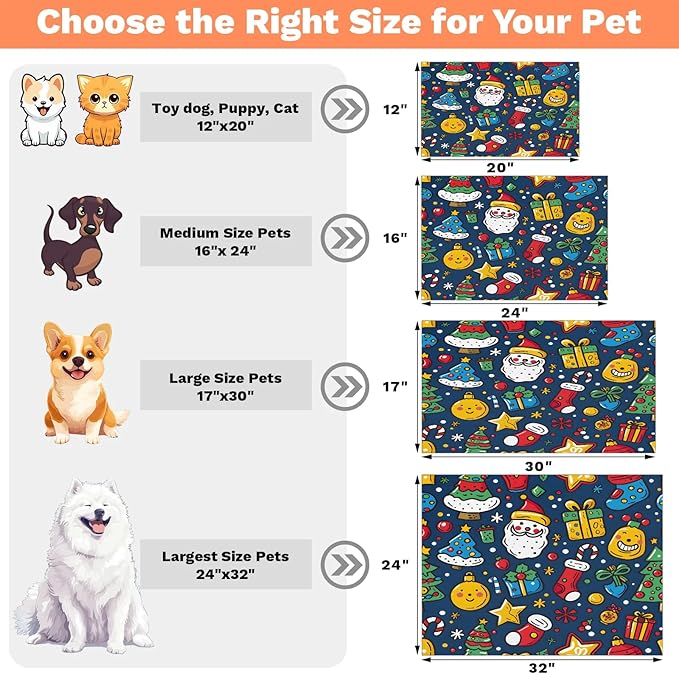 Cute Christmas Dog Food Mat for Floors Absorbent, Quick Dry Water Dispenser Mat for Food, Water, Pet Supplies 12" x 20", Tree Santa Claus