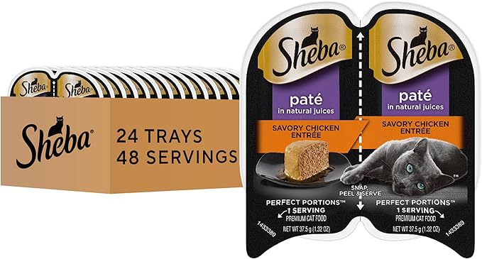 Sheba Perfect Portions Wet Cat Food Pate Savory Chicken Entree, 2.6 oz. Twin-Pack Trays, Cat Food Wet Recipe (24 Count, 48 Servings)