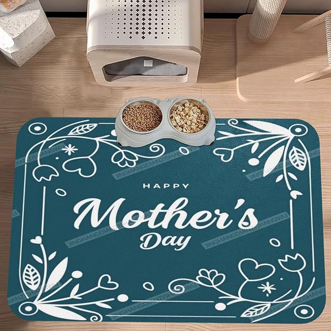 Pet Feeding Mat Absorbent Dog Mat for Food and Water Bowl Dog Accessories Happy Mother's Day Floral Gift for Mom Jn Pet Supplies Dogs Quick Dry Cat Water Dispenser Mats 24x16In