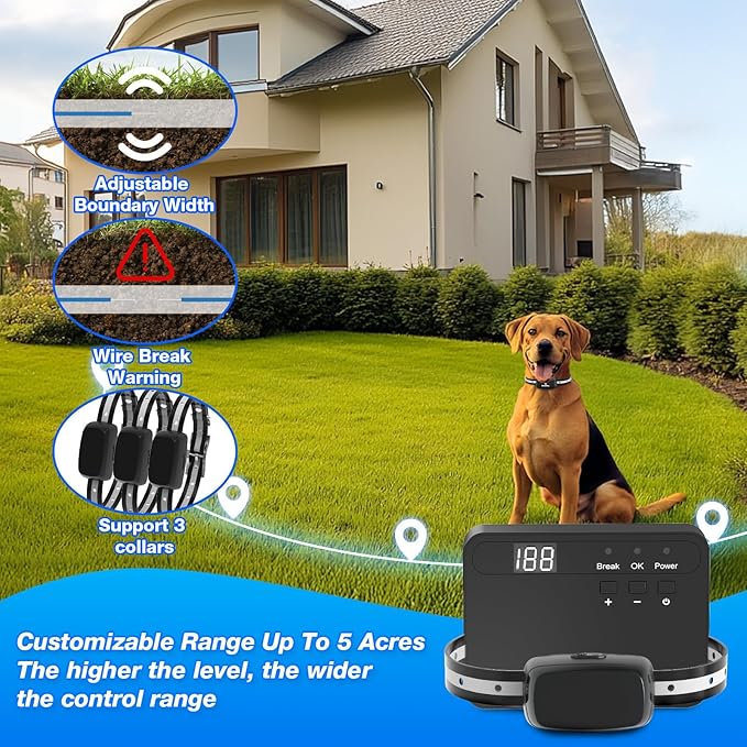 Electric Fence for Dog, 2025 Underground Dog Fence for 2 Dogs Containment System In Ground Electric Dog Fence with Waterproof Training Collar, Tone Shock Correction, Covers up to 3/4 Acre