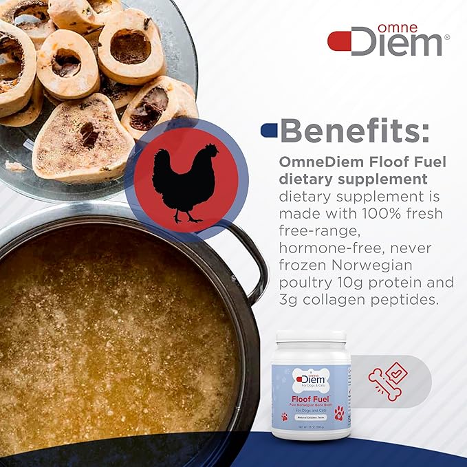 OmneDiem Floof Fuel for Cats & Dogs - Pure Norwegian Poultry Bone Broth - Pet Food Topper - Tasty Chicken Flavor, Rich in Protein - Supports The Health of The Joints, Gut, Skin & Coat - 21oz (595g)