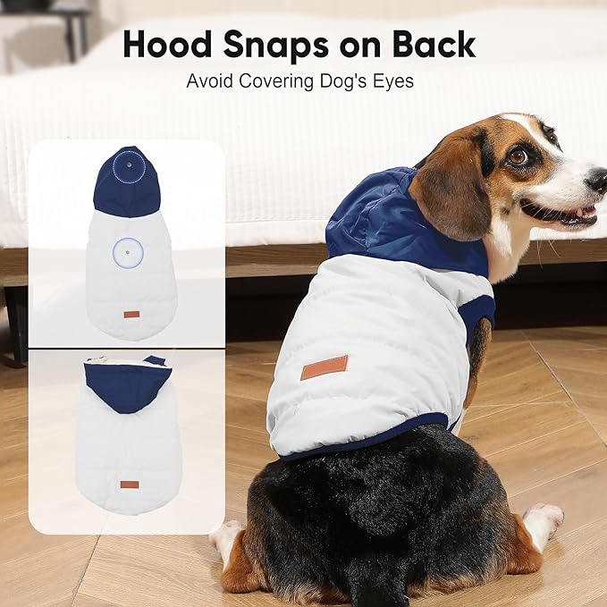 Fleece Lining Extra Warm Dog Hoodie in Winter,Small Dog Jacket Puppy Coats with Hooded,Beige and Blue XS
