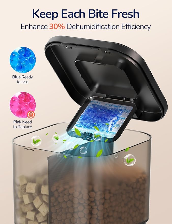 Dual Chamber Automatic Cat Feeder, Smart WiFi Pet Food Dispenser with 2.4&5G WiFi App, Custom Schedule & Portion Control for Dry Food and Treats, 4L, Black