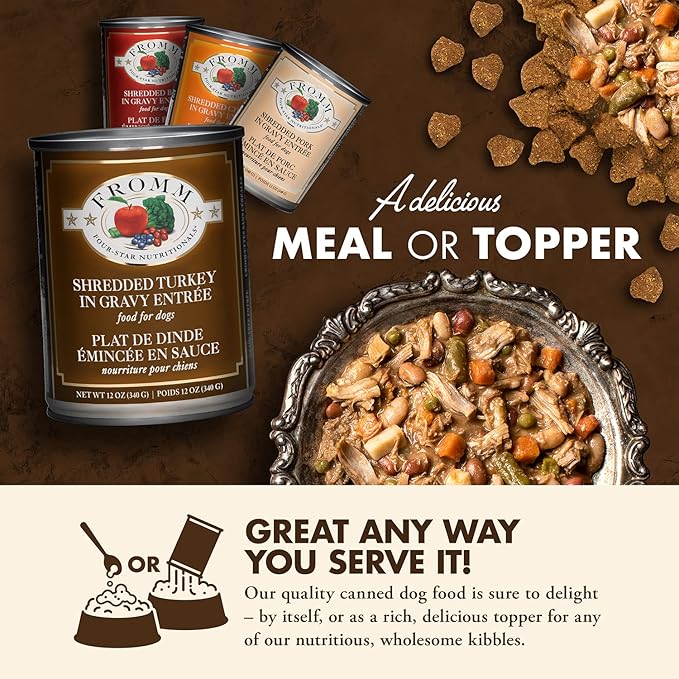 Fromm Four-Star Nutritionals Shredded Turkey in Gravy Entrée Dog Food - Premium Wet Dog Food - Turkey Recipe - Case of (12) 12 oz Cans