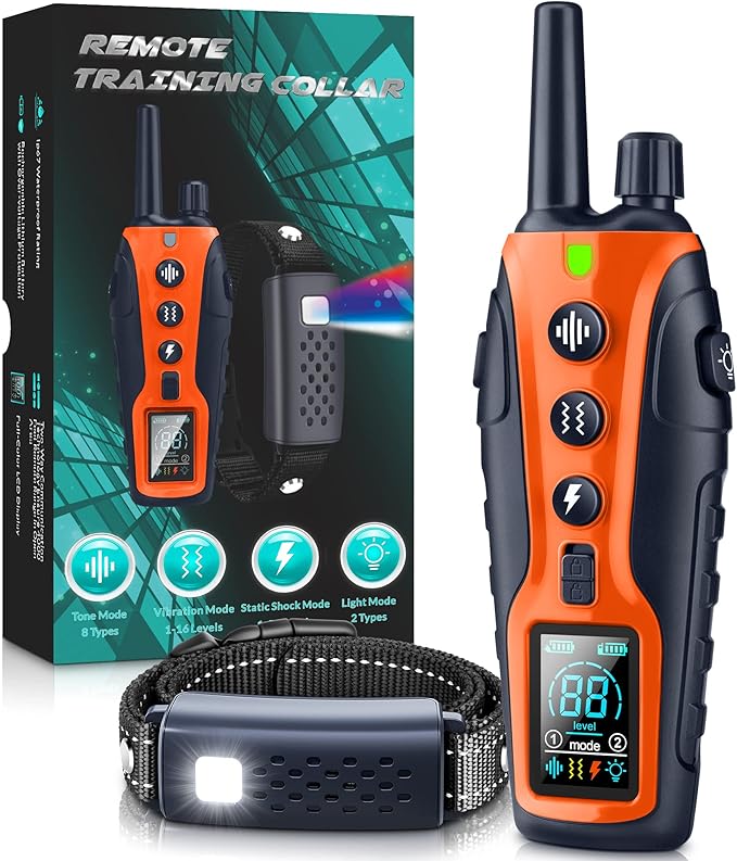 Dog Shock Collar with Flashing Light for Night Walks,4000FT Dog Training Collar Adjustable Pitch Beep(1-8), Vibration(1-16), Safe Shock(1-99), and Keypad Lock, Shock Collar for Dogs