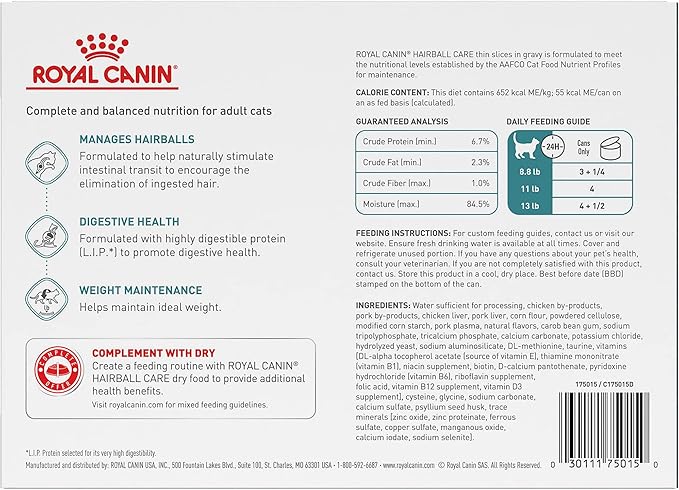 Royal Canin Feline Care Nutrition Hairball Care Adult Thin Slices in Gravy Cat Food, 3 oz (Pack of 12)