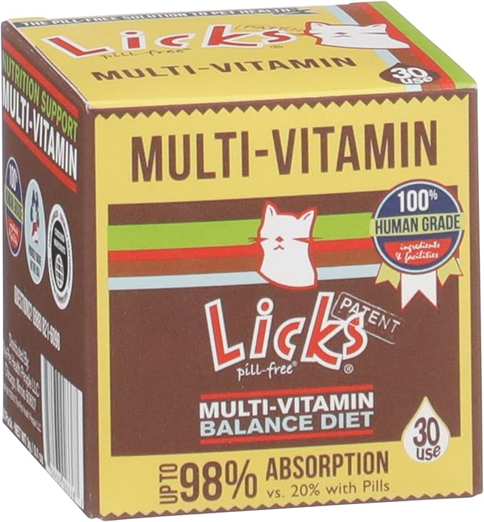 Licks Pill-Free Cat Multivitamin - Cat Supplement with Vitamin C, D, and Calcium - Multivitamin Pet Supplies - Gel Packets - 30 Use