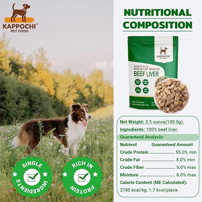 Freeze-Dried Beef Liver Dog Treats, 3.5oz(100.0g), 100% Single Ingredient, High Protein Training Treats, Natural & Raw, No Additives, Grain Free, Gluten Free