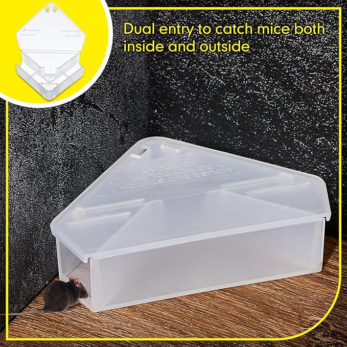 Qualirey Mice Station with Key Triangle Mouse Station Reusable Rodent Trap Box, Keeps Children and Pets Safe Indoor & Outdoor Suitable for Small Mice(Translucent,6 Pcs)