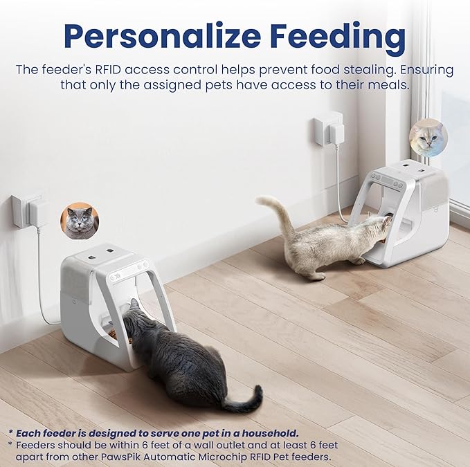 PawsPik Automatic Microchip RFID Cat Feeder,16-Cup, ISO Microchip & PawsPik RFID Tag Compatible, App Control, Portion Control