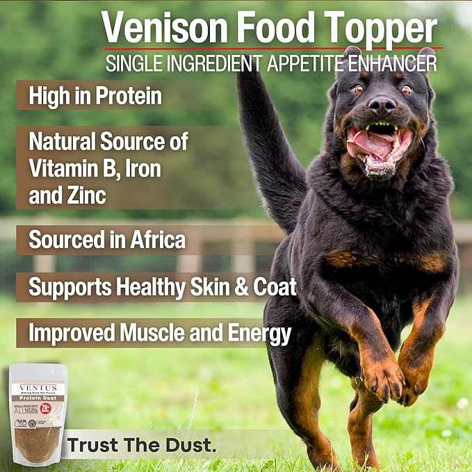 Ventus Dog Food Topper - Single Ingredient High Protein Meal Topper for Dogs, Venison Seasoning, 6 oz